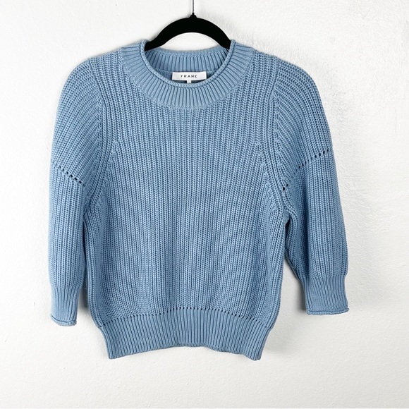 Frame Denim Sweaters - FRAME Drop Needle Knit Cotton Cashmere Blend Powder Blue Sweater, Size Small
